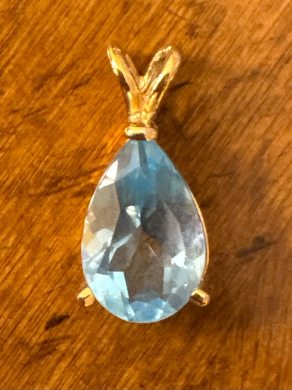Gold Tone Blue Sapphire Teardrop Pendant Pear Cut Statement Necklace Charm - Picture 4 of 14